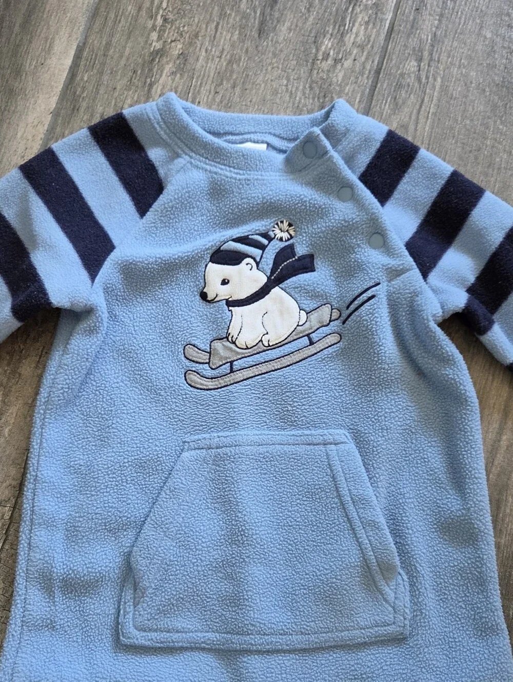 Gymboree EUC 12-18 Blue Fleece Polar Bear One-Piece Romper and Socks